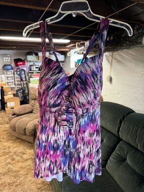 torrid Pink Purple Blue Abstract Ruched Tankini Top